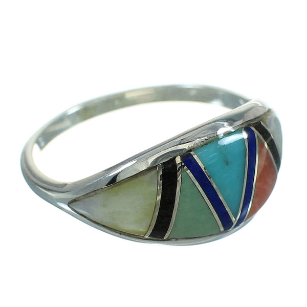Authentic Sterling Silver Multicolor Southwestern Ring Size 6-1/2 QX85707