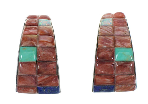 Genuine Sterling Silver Multicolor Southwest Post Hoop Earrings RX83593