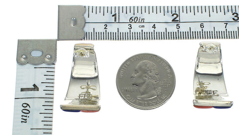 Genuine Sterling Silver Multicolor Southwest Post Hoop Earrings RX83593