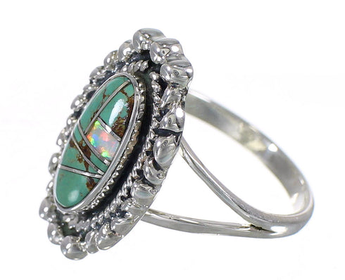 Southwestern Turquoise Opal Silver Ring Size 6-3/4 QX85912