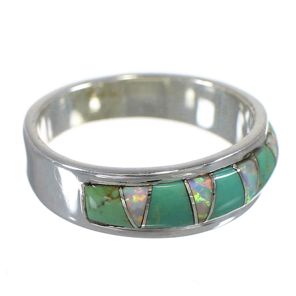 Southwest Silver Turquoise Opal Inlay Ring Size 5 QX85943