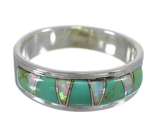 Southwest Sterling Silver Turquoise Opal Inlay Ring Size 7-3/4 QX85946
