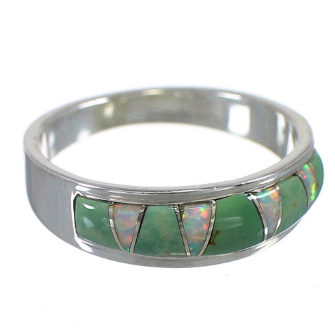Turquoise Opal Inlay Silver Southwestern Ring Size 5-1/2 QX85966