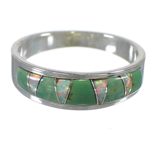 Turquoise Opal Inlay Sterling Silver Southwest Ring Size 8-1/2 QX85967