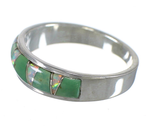 Turquoise Opal Inlay Sterling Silver Southwest Ring Size 8-1/2 QX85967