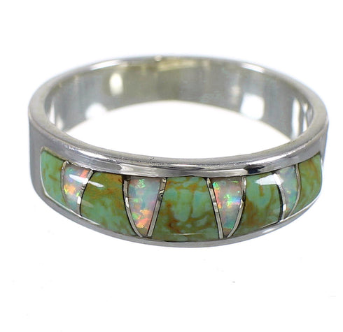 Southwestern Sterling Silver Turquoise Opal Inlay Ring Size 5 QX85948