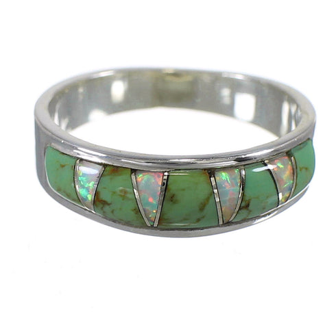 Turquoise Opal Inlay Southwestern Silver Ring Size 7-1/2 QX85979