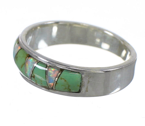 Turquoise Opal Inlay Southwestern Silver Ring Size 7-1/2 QX85979