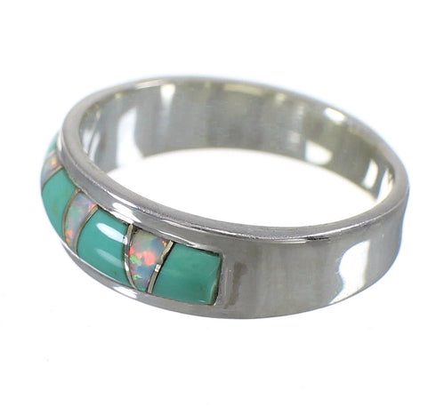 Turquoise Opal Inlay Southwestern Sterling Silver Ring Size 6 QX85983
