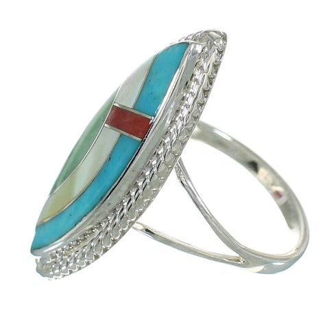Southwestern Multicolor Sterling Silver Ring Size 4-1/2 YX84019