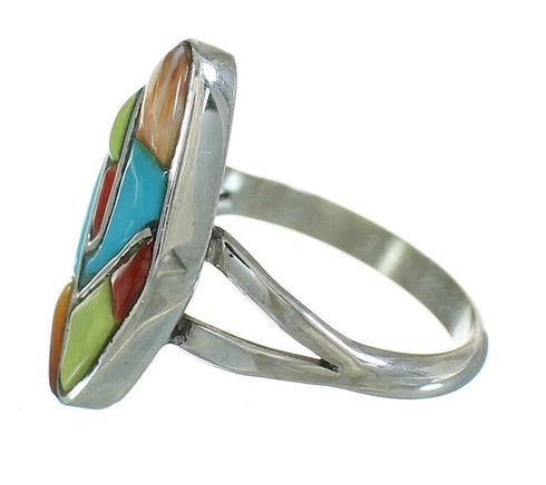 Authentic Sterling Silver And Multicolor Whiterock Ring Size 8-1/4 YX84107