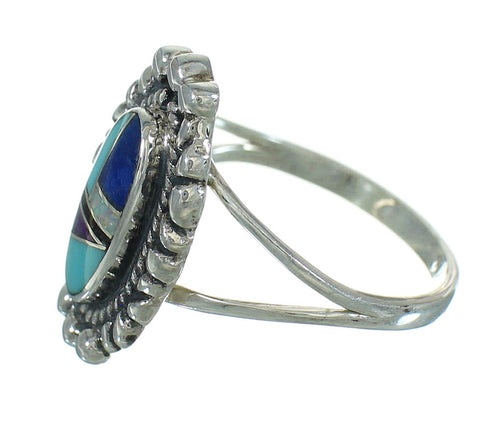 Silver Southwest Multicolor Inlay Ring Size 7 YX84347