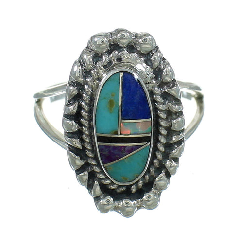 Multicolor Inlay Southwest Silver Ring Size 7-1/4 YX84382