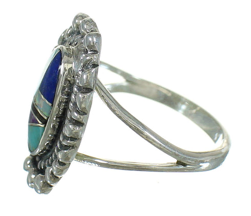 Multicolor Inlay Southwest Silver Ring Size 7-1/4 YX84382