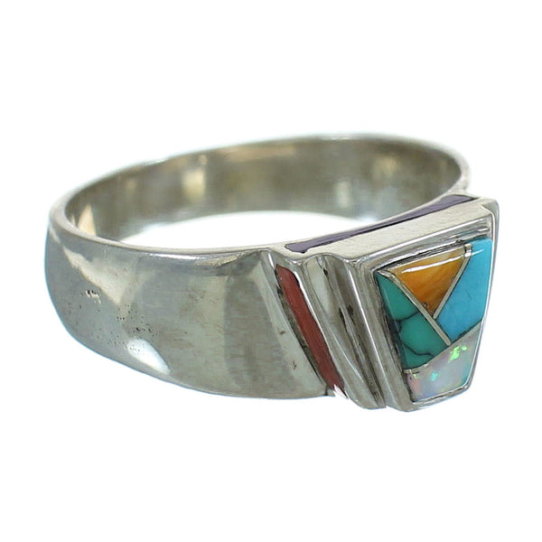 Genuine Sterling Silver Multicolor Inlay Southwestern Ring Size 8-1/4 YX84440