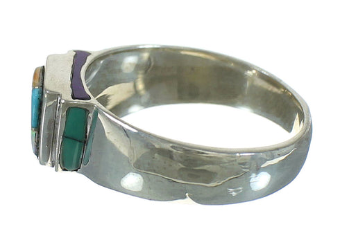 Genuine Sterling Silver Multicolor Inlay Southwestern Ring Size 8-1/4 YX84440