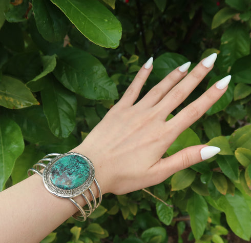 Sterling Silver Turquoise Navajo Cuff Bracelet JX130334