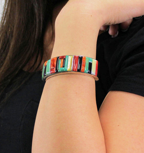 Sterling Silver Turquoise Multicolor Inlay Whiterock Bracelet NS39298