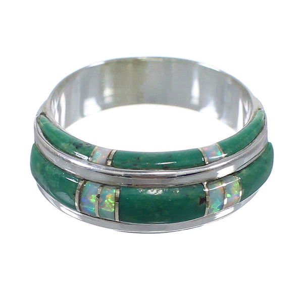 Turquoise And Opal Inlay Sterling Silver Ring Size 5-1/2 AX86841