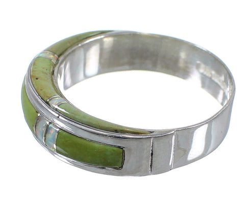 Southwestern Turquoise And Opal Inlay Sterling Silver Ring Size 7-3/4 AX86892