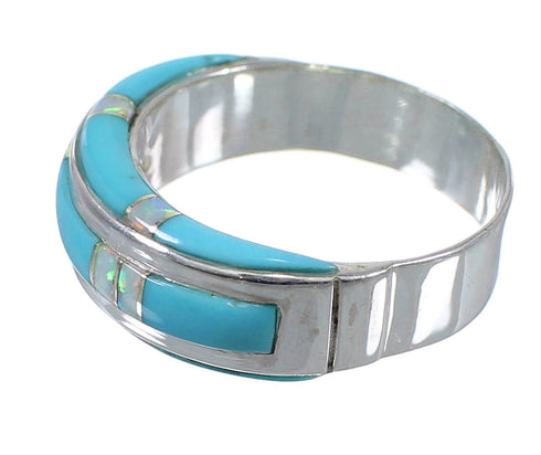 Southwest Opal And Turquoise Silver Ring Size 5-1/2 AX86958