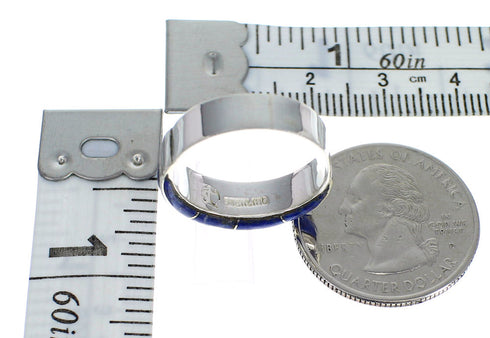 Lapis Inlay Authentic Sterling Silver Southwestern Ring Size 4-1/2 AX87084