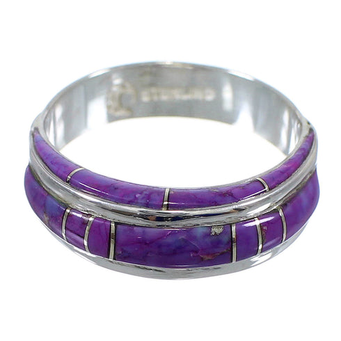 Southwest Silver Magenta Turquoise Inlay Jewelry Ring Size 7-1/4 AX87125