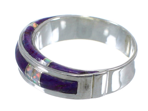 Opal And Magenta Turquoise Inlay Silver Southwestern Ring Size 6-1/4 AX87155