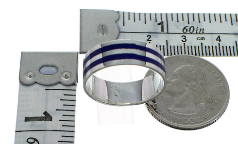 Southwest Lapis Inlay Genuine Sterling Silver Ring Size 6-1/2 RX92312