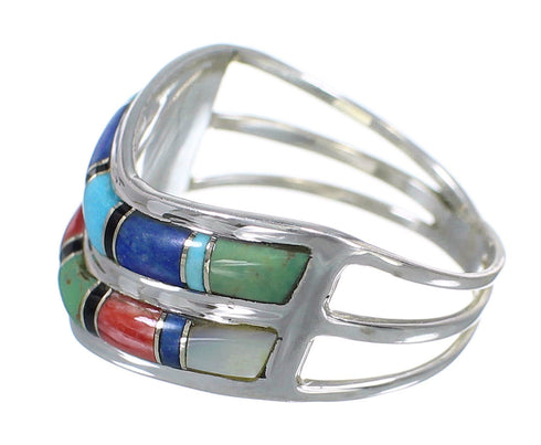 Sterling Silver Multicolor Inlay Jewelry Ring Size 8-3/4 FX93555