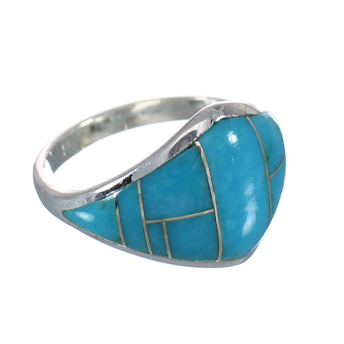 Turquoise Inlay Sterling Silver Southwestern Ring Size 6-3/4 AX90557