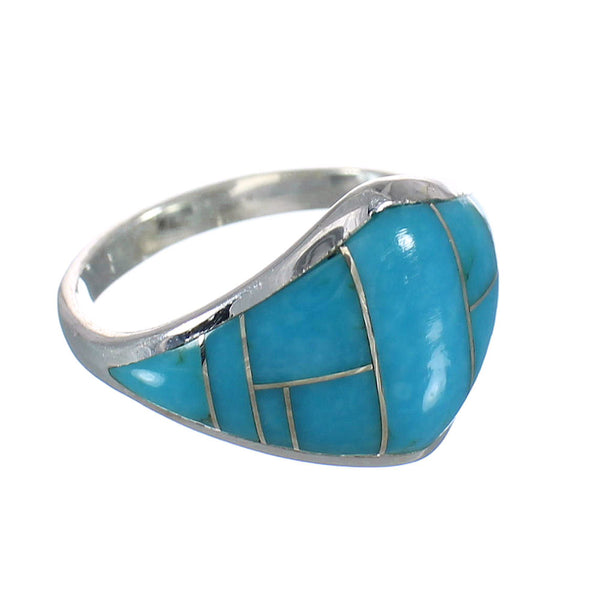 Turquoise Inlay Sterling Silver Southwest Ring Size 5-1/4 AX90555