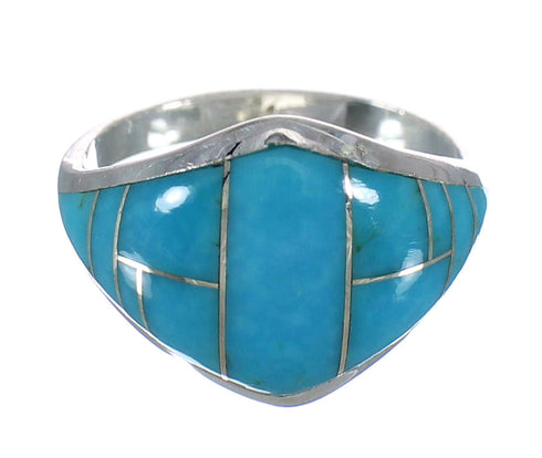 Turquoise Inlay Genuine Sterling Silver Southwestern Ring Size 6-1/4 AX90551