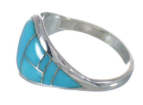 Turquoise Inlay Southwestern Silver Ring Size 7-1/4 AX90563