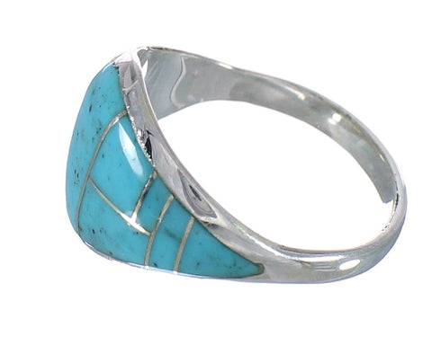 Genuine Sterling Silver Southwest Turquoise Inlay Ring Size 7-1/4 AX90570