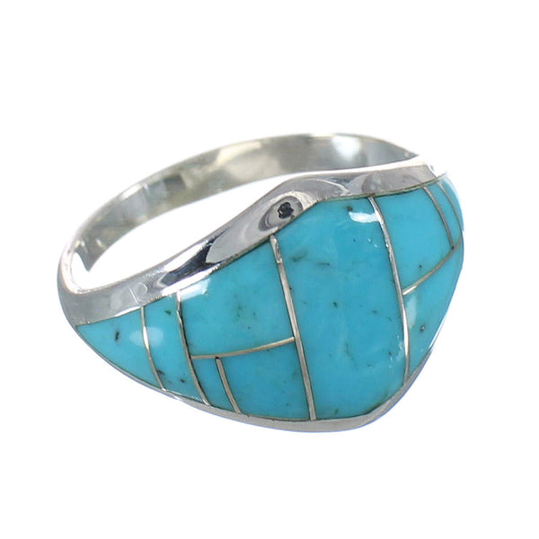 Authentic Sterling Silver Southwestern Turquoise Inlay Ring Size 5-3/4 AX90572