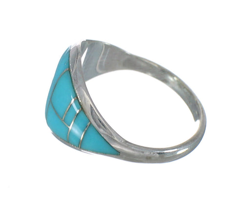 Silver Jewelry Turquoise Inlay Southwest Ring Size 7-1/2 AX90600