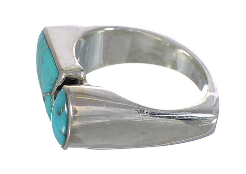 Turquoise Inlay Jewelry Silver Southwestern Ring Size 7 AX90616