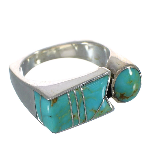 Silver Southwestern Turquoise Inlay Jewelry Ring Size 6-3/4 AX90618
