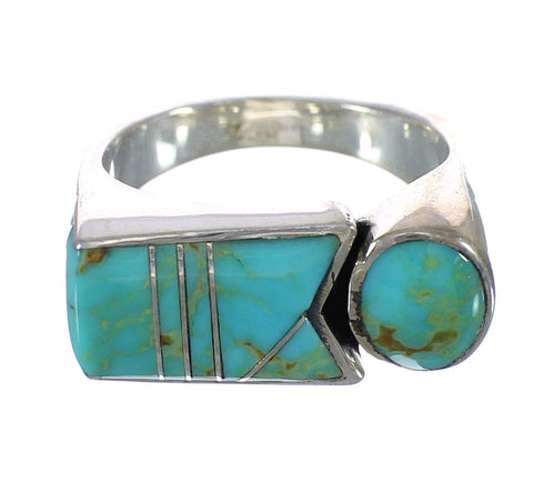 Silver Southwestern Turquoise Inlay Jewelry Ring Size 6-3/4 AX90618