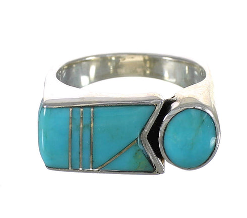 Turquoise Inlay Genuine Sterling Silver Ring Size 7-1/4 AX90637