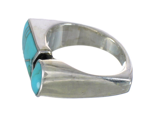 Turquoise Inlay Jewelry Silver Ring Size 6-3/4 AX90636