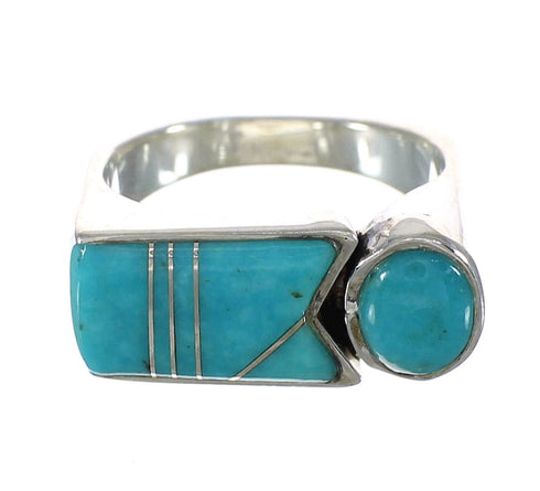 Turquoise Inlay Southwestern Sterling Silver Ring Size 8-1/4 AX90795