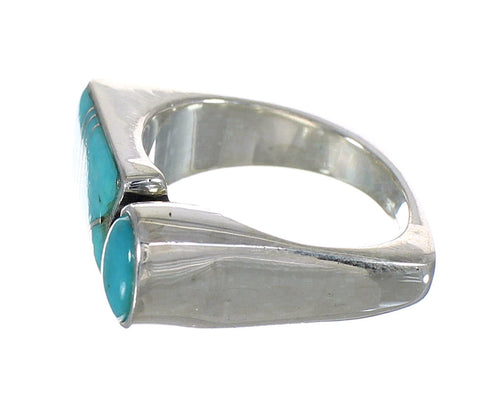 Turquoise Inlay Southwestern Sterling Silver Ring Size 8-1/4 AX90795