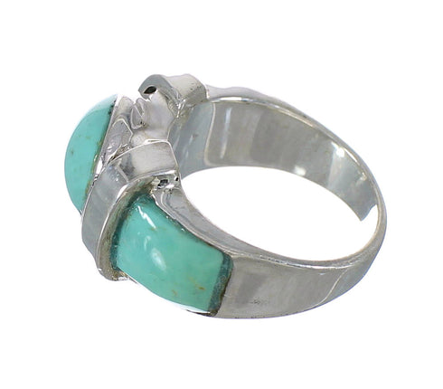 Turquoise Inlay Silver Southwestern Ring Size 4-1/2 AX90946