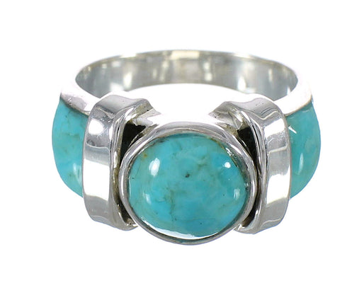 Silver Southwestern Turquoise Ring Size 7-3/4 AX90952