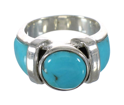 Sterling Silver Southwest Turquoise Inlay Ring Size 6-1/2 AX90959