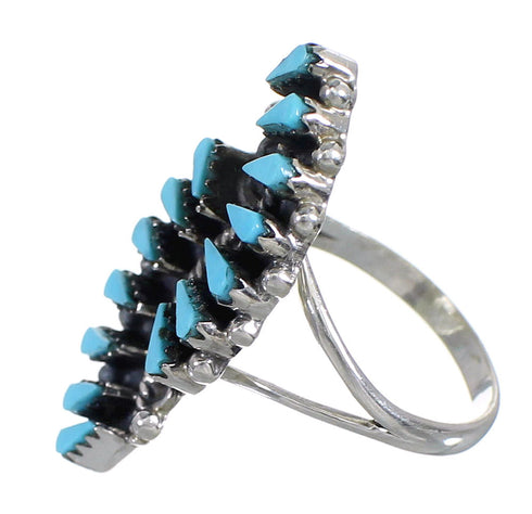 Southwestern Turquoise Needlepoint Sterling Silver Ring Size 7-3/4 YX93168