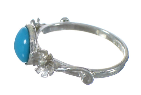 Authentic Sterling Silver Turquoise Flower Jewelry Ring Size 6-1/2 FX91365