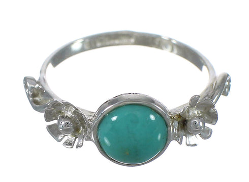 Southwest Sterling Silver Turquoise Flower Jewelry Ring Size 5-3/4 FX91370